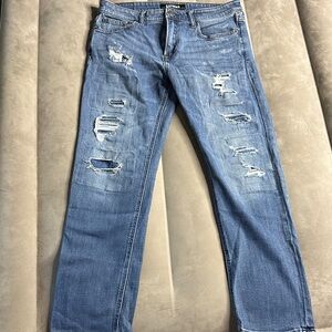 Express Men's Light Blue Distressed Jeans 33x32‎ Slim Straight Fit